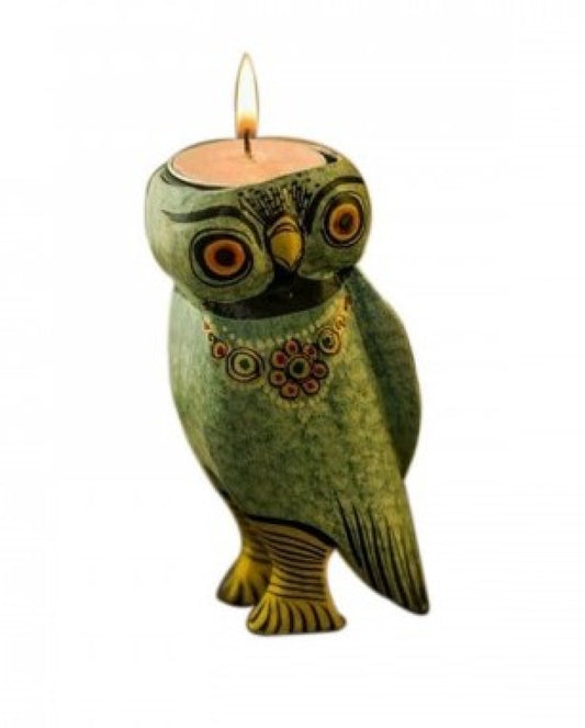 Owl Design Tealight Candle Holder Of Varanasi Wooden Laquerware