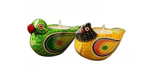 Varanasi Wooden Bird Design Tealight Candle Holder Set Of 2