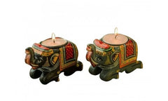 Varanasi Wooden Laquerware Tealight Candle Holder Elephant Design
