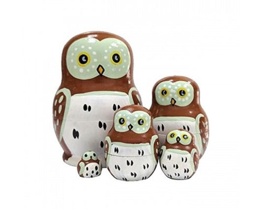 Varanasi Wooden Matryoshka Doll Owl Family Set Of 4