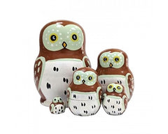 Varanasi Wooden Matryoshka Doll Owl Family Set Of 4