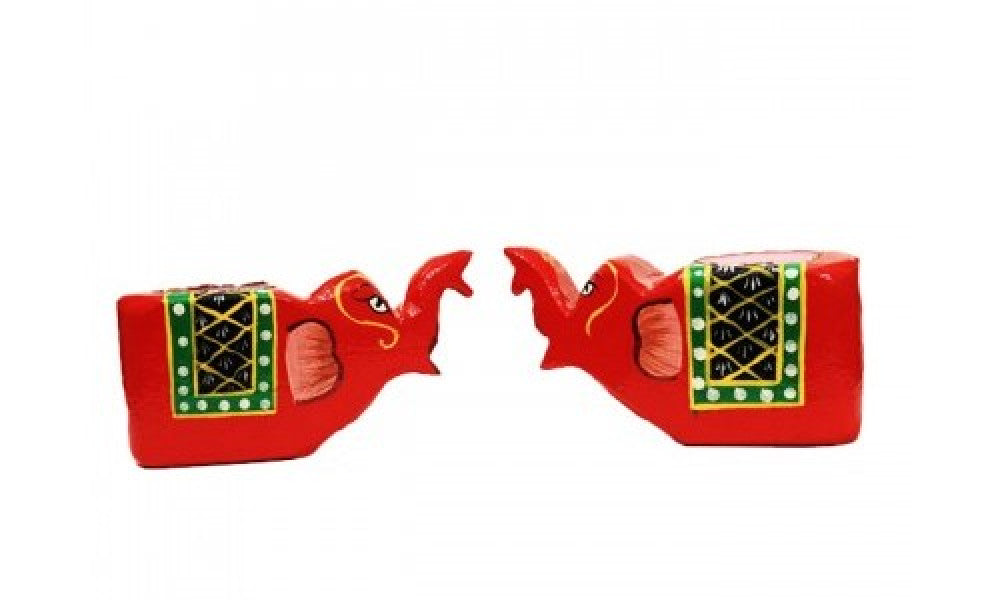 Varanasi Wooden Lacquerware Tealight Candle Stand Red Elephant