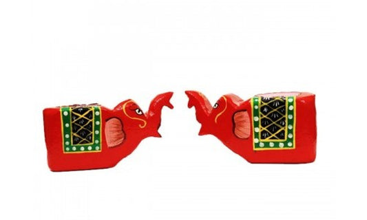 Varanasi Wooden Lacquerware Tealight Candle Stand Red Elephant