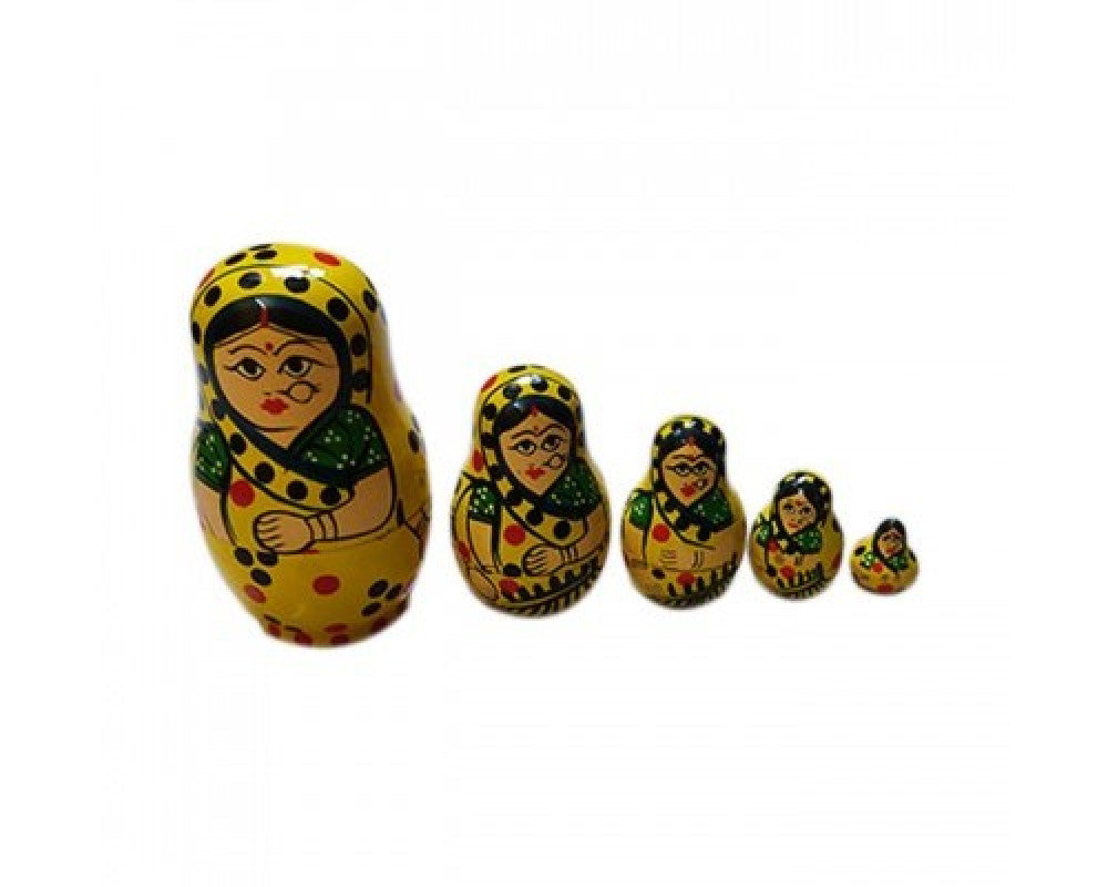 Varanasi Wooden Lacquerware Handcrafted Yellow Matryoshka Doll Set