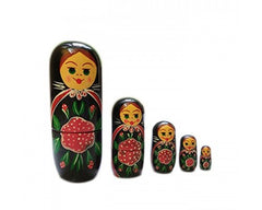 Varanasi Wooden Lacquerware Handcrafted Black Matryoshka Doll Set