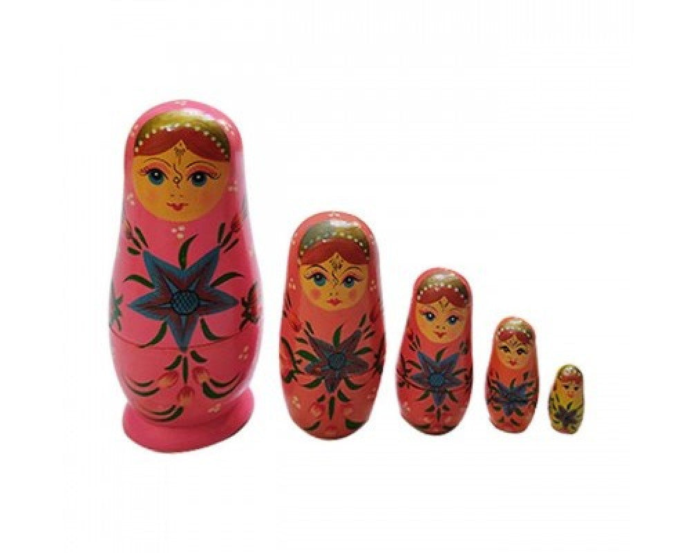 Varanasi Wooden Lacquerware Matryoshka Pink Russian Doll Family Set