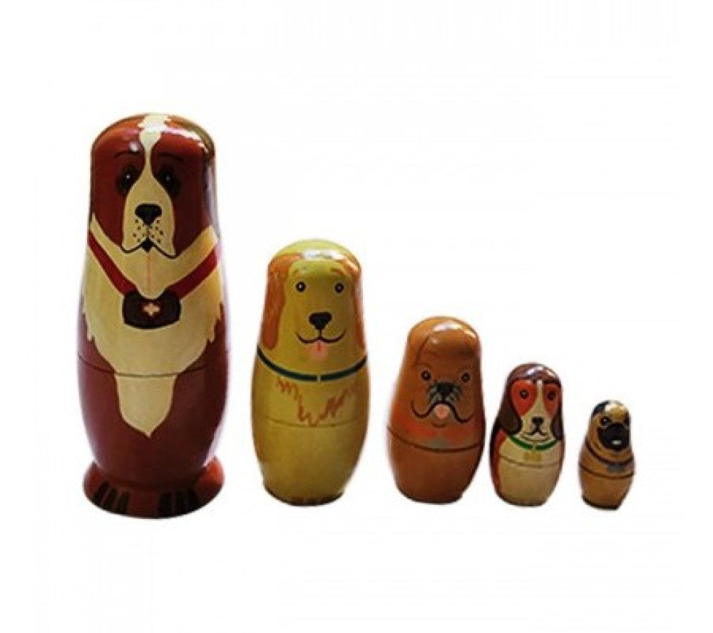 Varanasi Wooden Lacquerware Matryoshka Dog Family Set Of 5