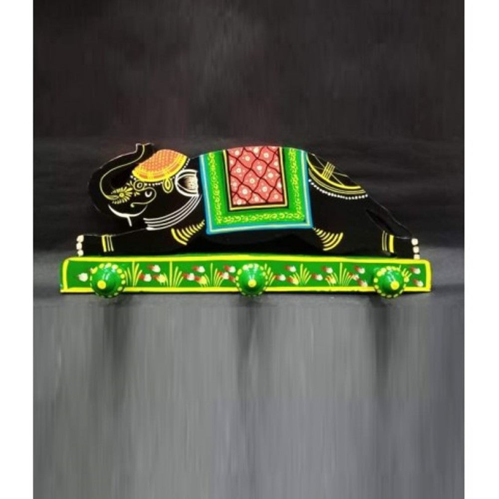 Varanasi Wooden Lacquerware & Toys Decorative Elephant Design Hanger For wall