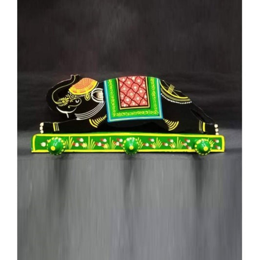 Varanasi Wooden Lacquerware & Toys Decorative Elephant Design Hanger For wall