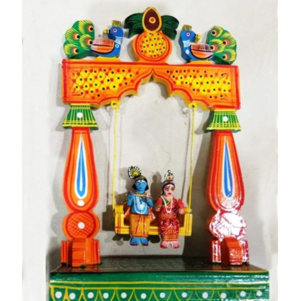 Varanasi Wooden Lacquerware & Toys Beautiful Radha-Krishna On Swing For Home Decor