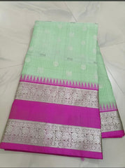 Venkatagiri Pastel Green with Pink Border Saree