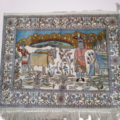 Villagers Working In Field Hand Knotted Carpet 20/20 Knots