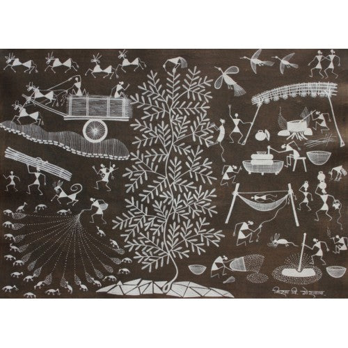 Embellishing Natural Handicraft The Daily Life Theme Warli Painting For Decoration Person