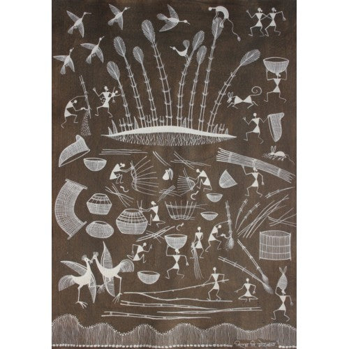 Embellishing Natural Handicraft The Human Daily Life Theme Warli Painting For Decoration Person