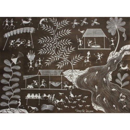 Embellishing Natural Handicraft Basket Crochet Theme Warli Painting For Decoration Person