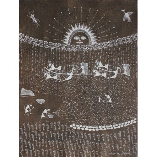 Embellishing Natural Handicraft Padding Farming Theme Warli Painting For Decoration Person