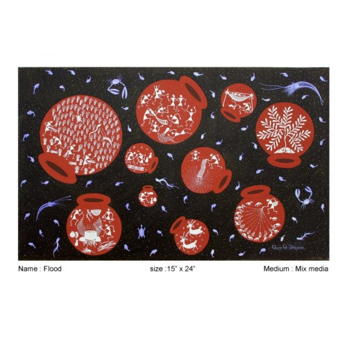 Embellishing Natural Handicraft Flood Theme Warli Painting For Decoration Person