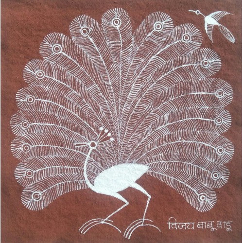 Traditional Natural Handicraft Peacock Theme Warli Painting For Decoration Purpose