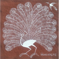Traditional Natural Handicraft Peacock Theme Warli Painting For Decoration Purpose