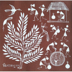 Natural Handicraft Daily of Life Theme Warli Painting For Decoration Purpose