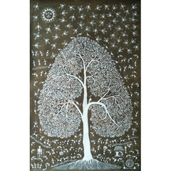 Beautiful Natural Handicraft The Mahuva Tree Theme Warli Painting For Decoration Purpose