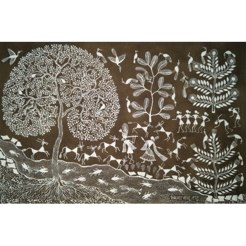 Beautiful Natural Handicraft Radha Krishna Theme Warli Painting For Decoration Purpose