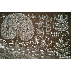 Beautiful Natural Handicraft Radha Krishna Theme Warli Painting For Decoration Purpose