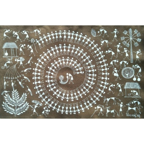 Beautiful Natural Handicraft Tarpa Dance Theme Warli Painting For Decoration Purpose