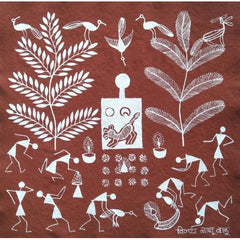 Beautiful Natural Handicraft Tiger god pooja Theme Warli Painting For Decoration Purpose