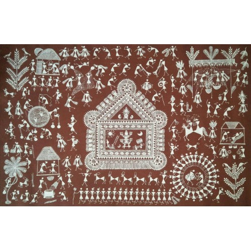Beautiful Natural Handicraft The Lagna Chauk Theme Warli Painting For Decoration Purpose