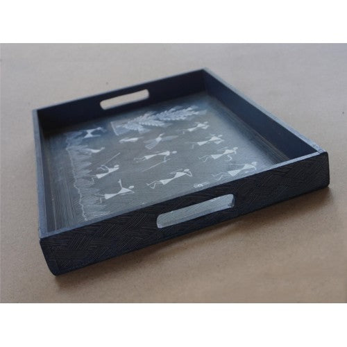 Warli Painting Art Wooden Serving Tray By Adivasi Yuva Seva Sangh