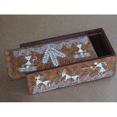 Warli Painting Art Wooden Sliding Cover Box By Adivasi Yuva Seva Sangh