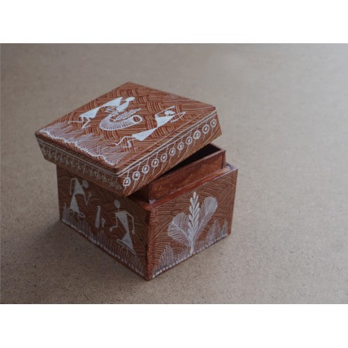 Warli Painting Art Wooden Top Open Box By Adivasi Yuva Seva Sangh