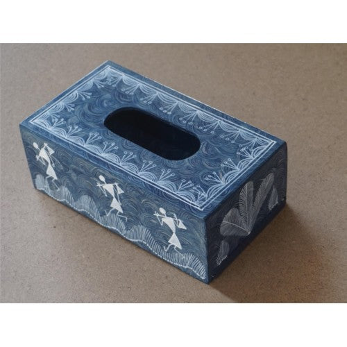 Warli Painting Art Wooden Tissue Holder Box By Adivasi Yuva Seva Sangh