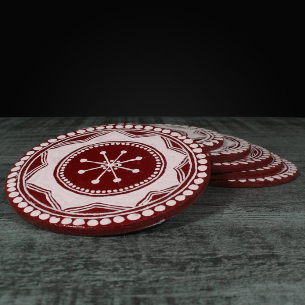 Wood Coasters On Uttarakhand Aipan Art – Set of 6