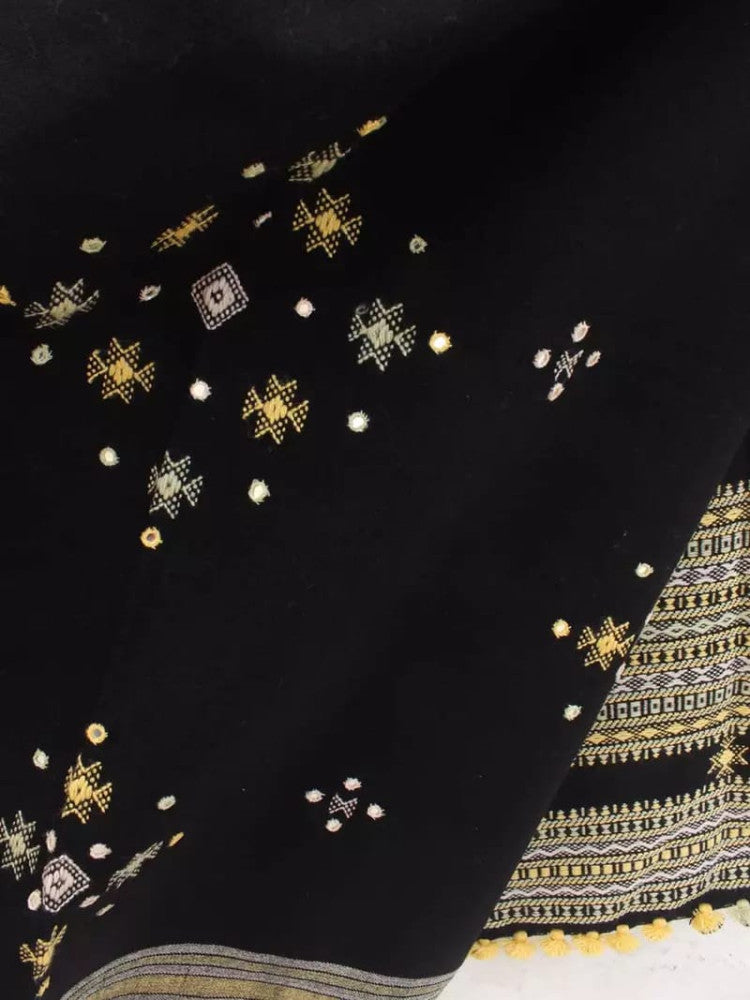 Woolen Black Shawl with mirror work