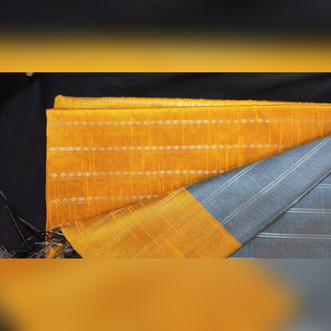 Yellow & Grey Champa Silk Saree