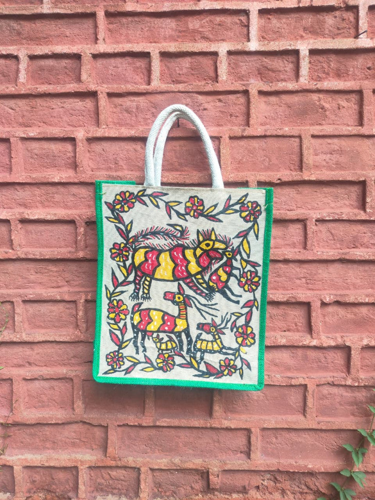 Yellow & Off White Khovar Jute Bag