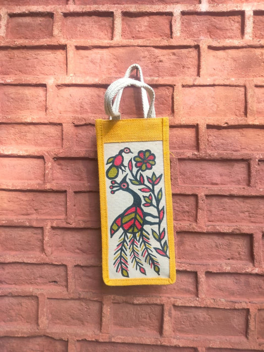 Yellow & Off White Khovar Jute Bottle Bag Style 1