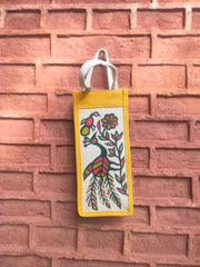 Yellow & Off White Khovar Jute Bottle Bag Style 1