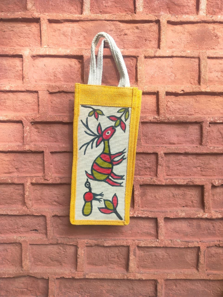 Yellow & Off White Khovar Jute Bottle Bag Style 2