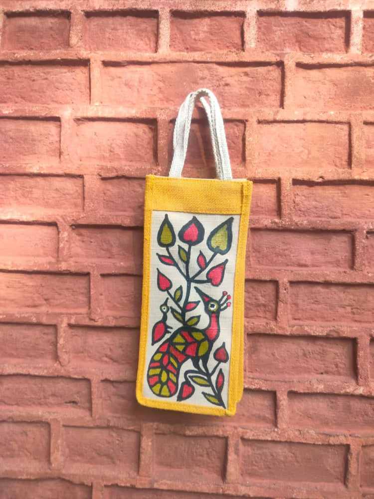 Yellow & Off White Khovar Jute Bottle Bag Style 4