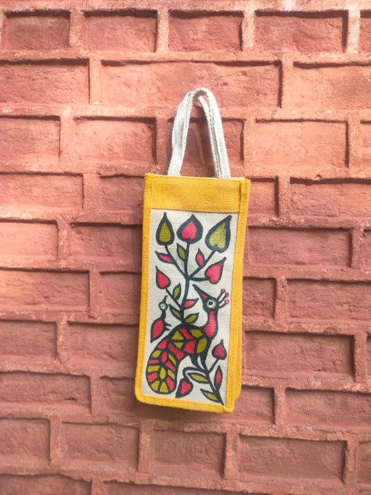 Yellow & Off White Khovar Jute Bottle Bag Style 4