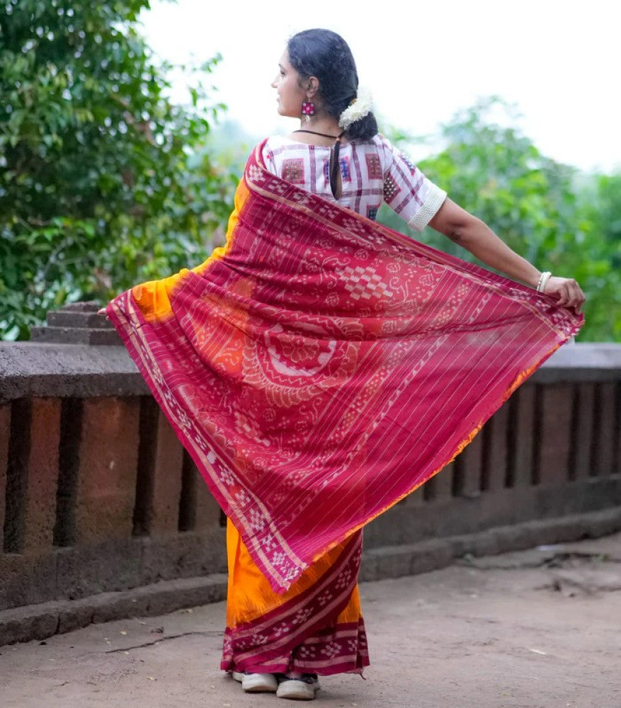 Yellow Pasapali Border Khandua Cotton Saree