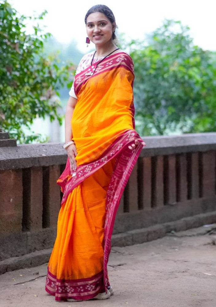 Yellow Pasapali Border Khandua Cotton Saree