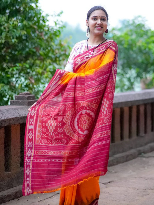 Yellow Pasapali Border Khandua Cotton Saree