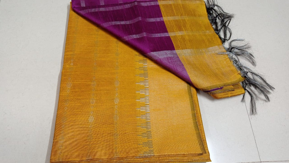 Yellow & Purple Champa Silk Saree