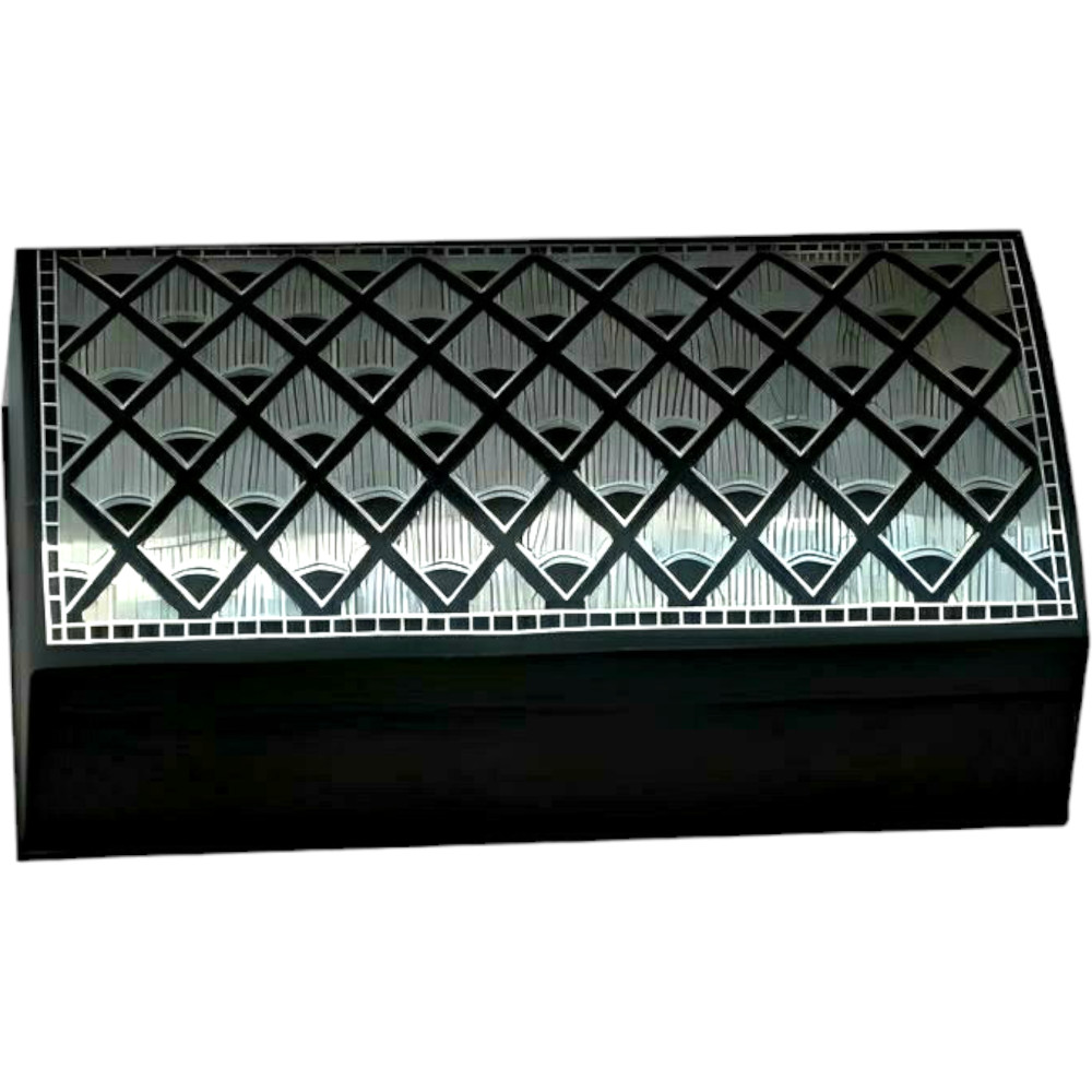 Bidriware Art Work Black Metal Handcrafted Silver Inlay Jewellery Box - 0