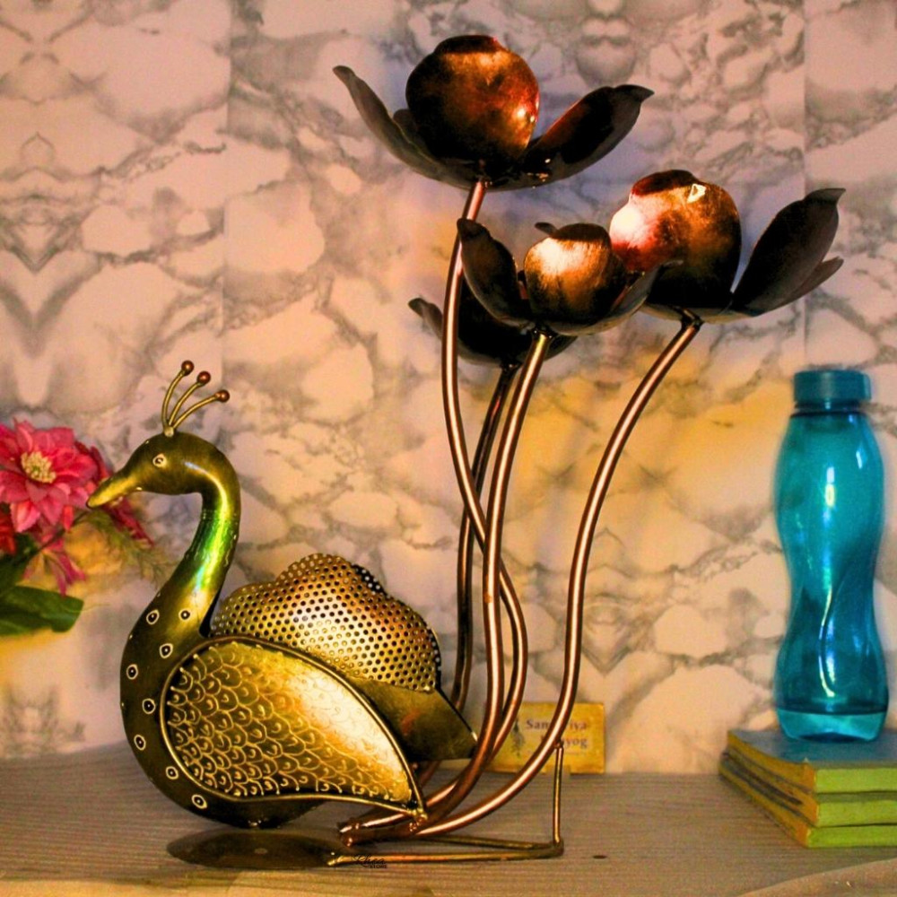 Antique Finish Metal Peacock Décor - 0