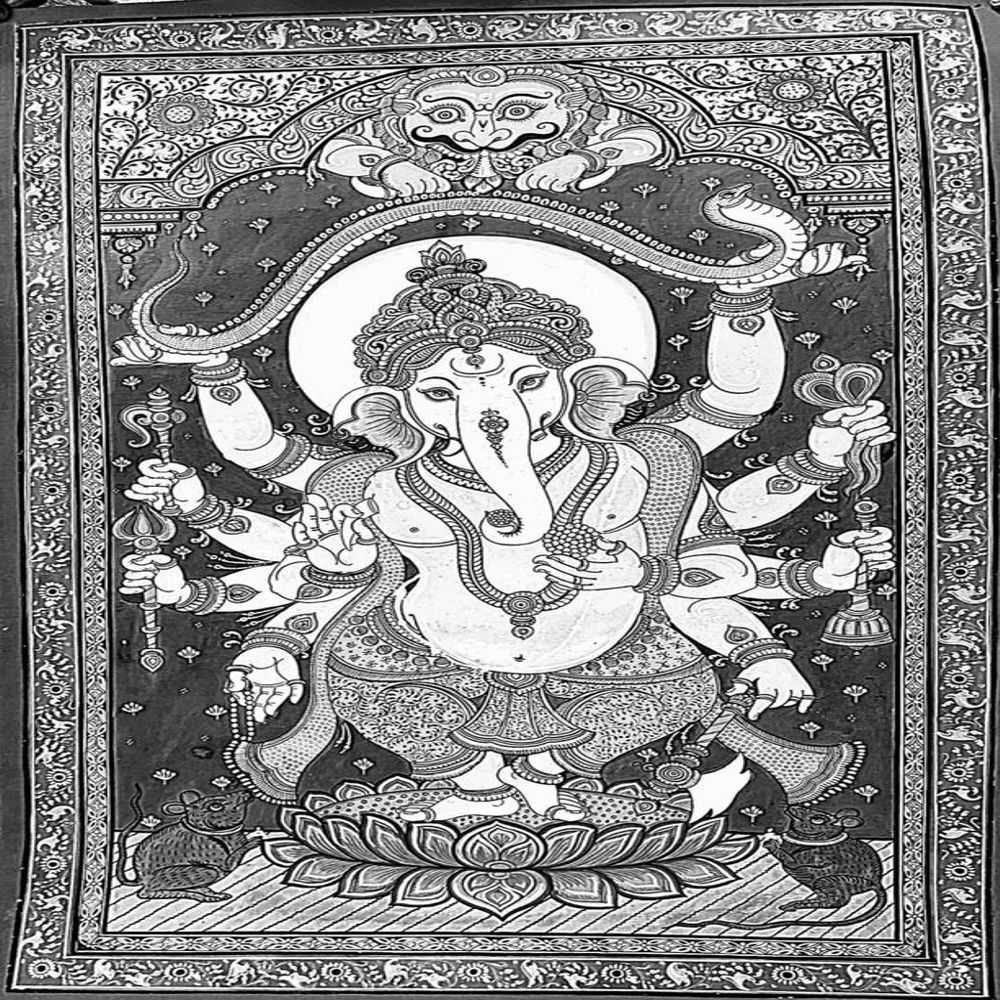 Astabhuja Ganapathy B&W Odisha Patchithra (40x24inch)